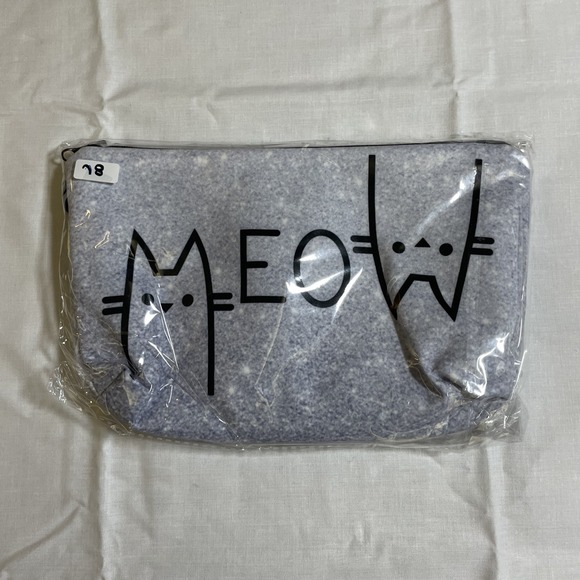 The Pouch Handbags - The Pouch MEOW Cat Cosmetic Bag Unisex Small Blue Grey NWT Zippered Travel Case